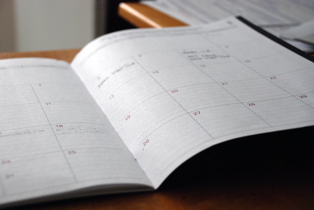 A calendar to keep track of your content creation strategy