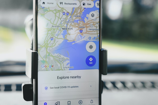 mobile phone displaying Google Maps