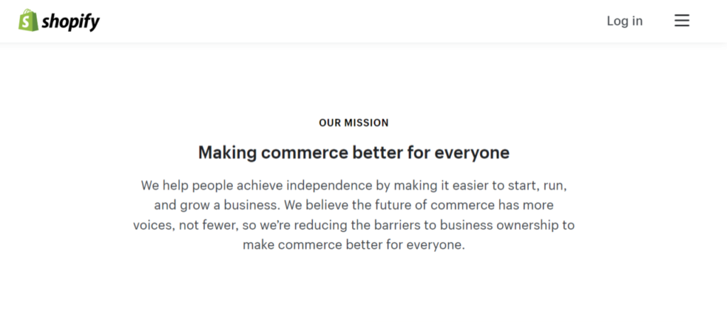 Mission statement on Shopify’s about page