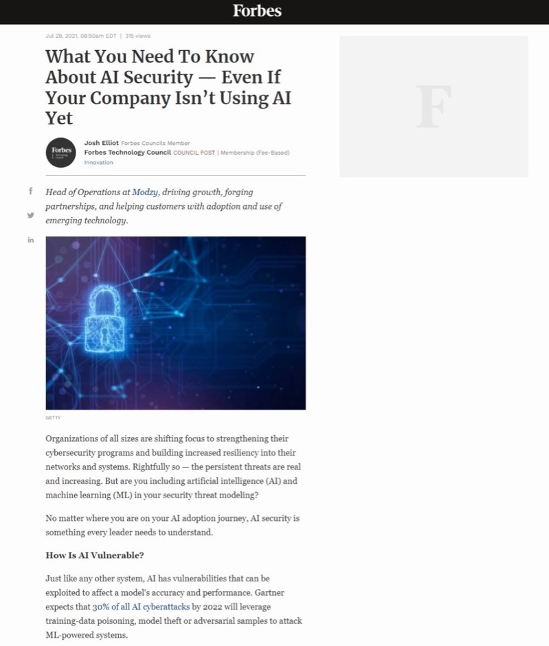 AI security guest blog on Forbes