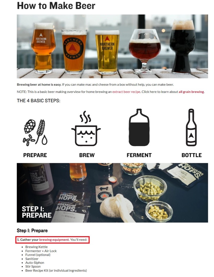Linking to brewing equipment on brewing article