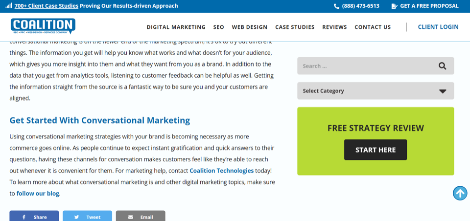 a heading containing a CTA on a digital marketing company website