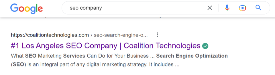 the top-ranking page on a Google SERP for the term “SEO company”