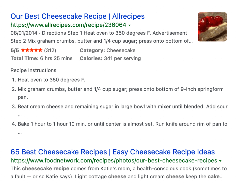Cheesecake recipe search ranking