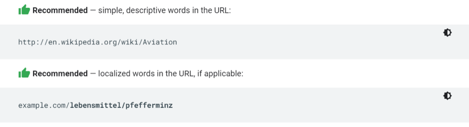 descriptive examples of optimized URLs for SEO