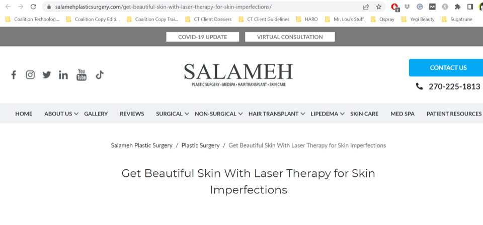 a blog title and URL on a plastic surgery website