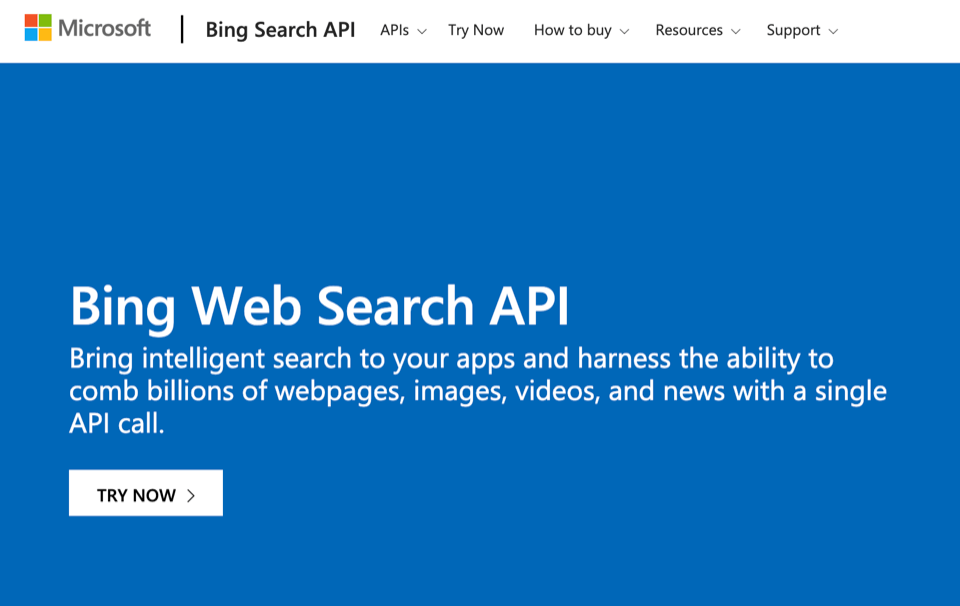 Bing Web Search API landing page