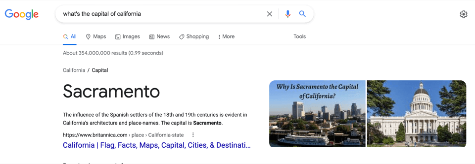 Example of informational query in Google SERP