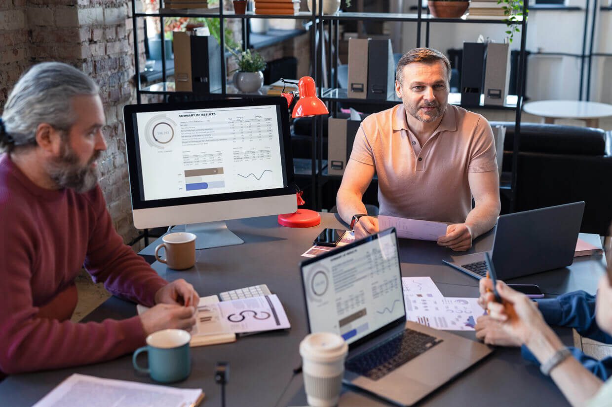 group of SEO agency team members discussing results