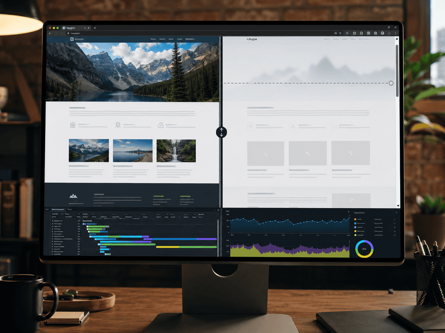 Large monitor with double layout screen